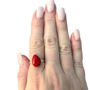 Red Coral Solid Sterling Silver Ring Size 8 925